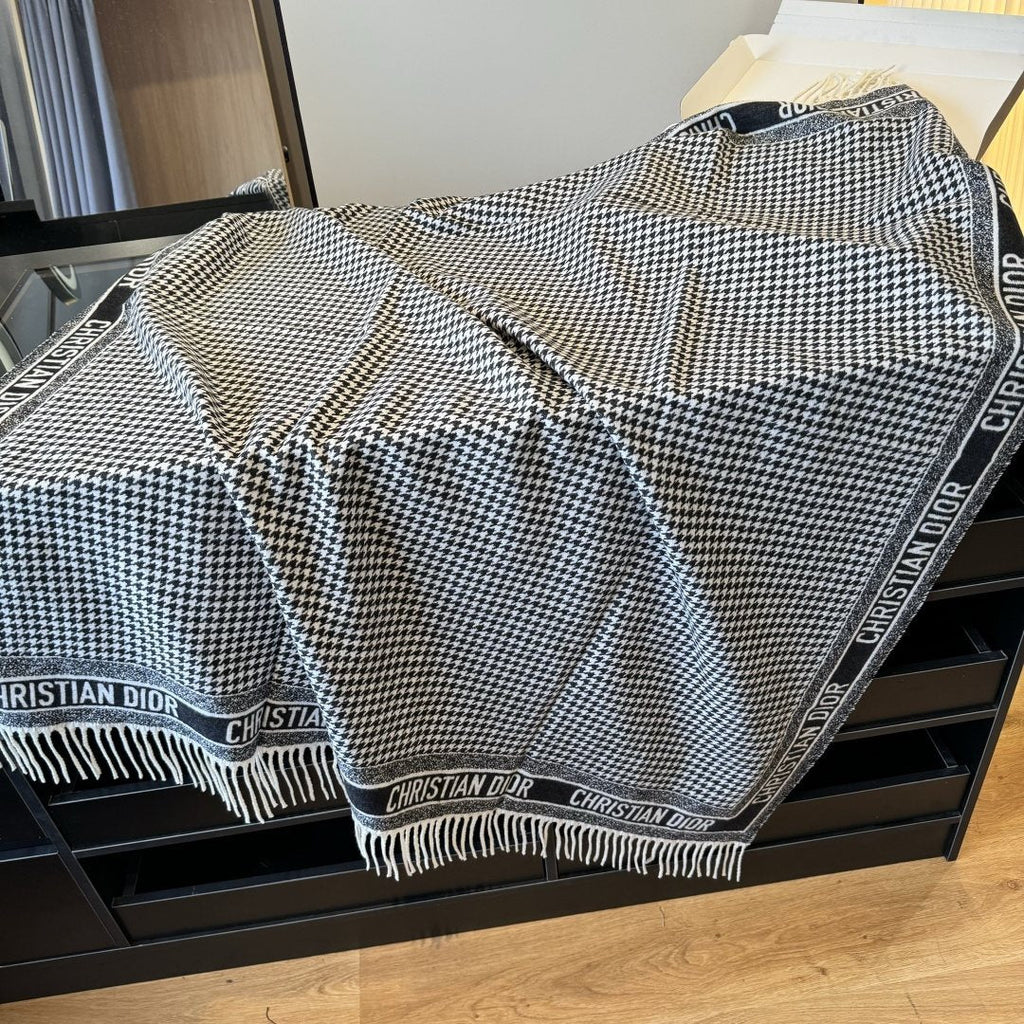 Dior Houndstooth Fringed Square Scarf & Shawl